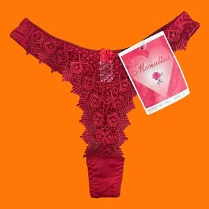 90's vintage red lace hi cut high leg thong LARGE monalisa NWT ~runs small~